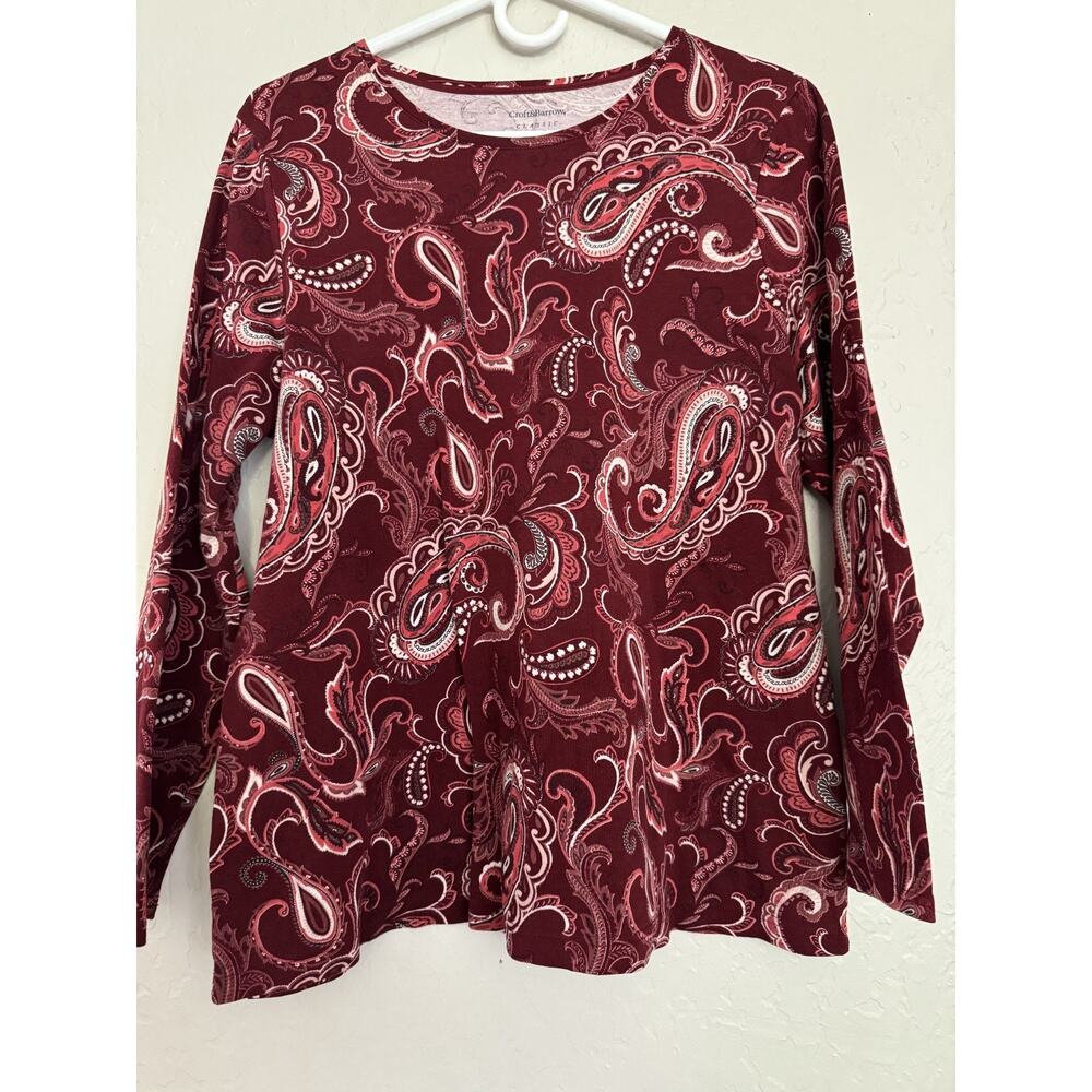 Croft & Barrow Women's Multicolor Paisley Long Sleeve Cotton Pullover Blouse 1X